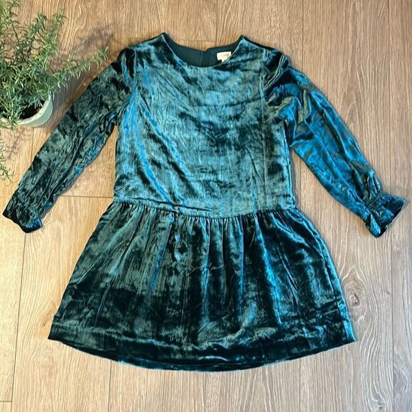 DARK GREEN CRUSHED VELVET COZY HOLIDAY DRESS FROM GYMBOREE GIRLS SIZE 8 - Picture 1 of 4